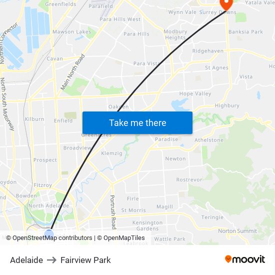 Adelaide to Fairview Park map