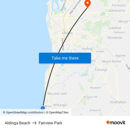 Aldinga Beach to Fairview Park map