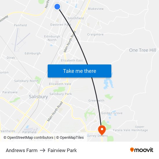 Andrews Farm to Fairview Park map