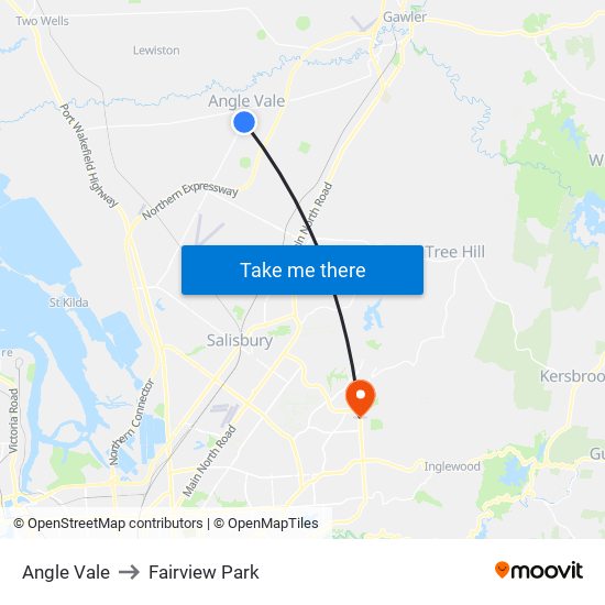 Angle Vale to Fairview Park map