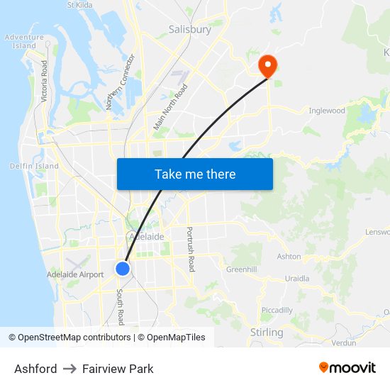 Ashford to Fairview Park map