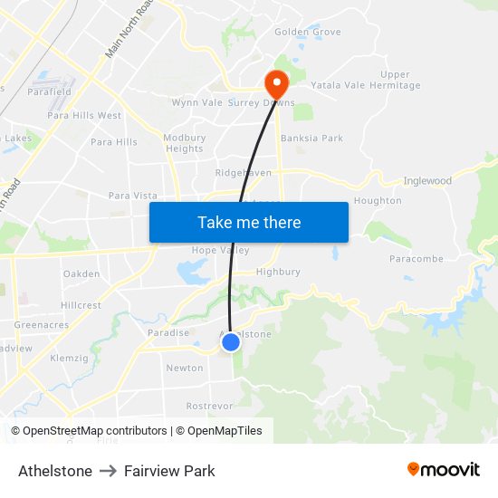 Athelstone to Fairview Park map