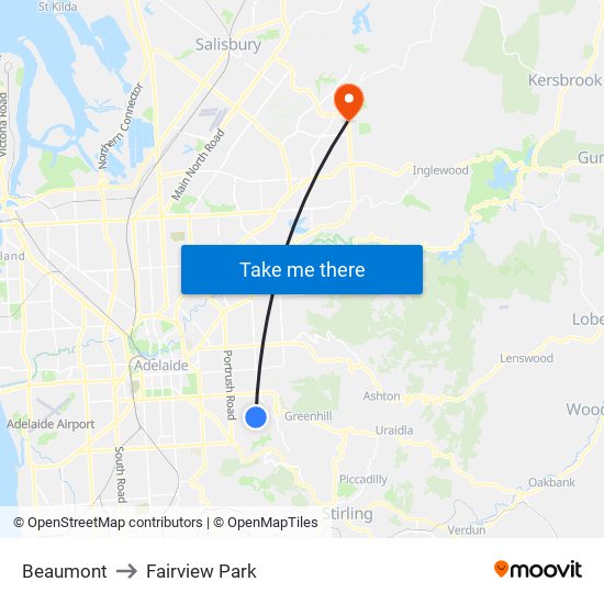 Beaumont to Fairview Park map