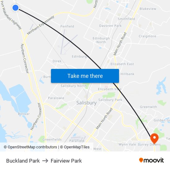 Buckland Park to Fairview Park map