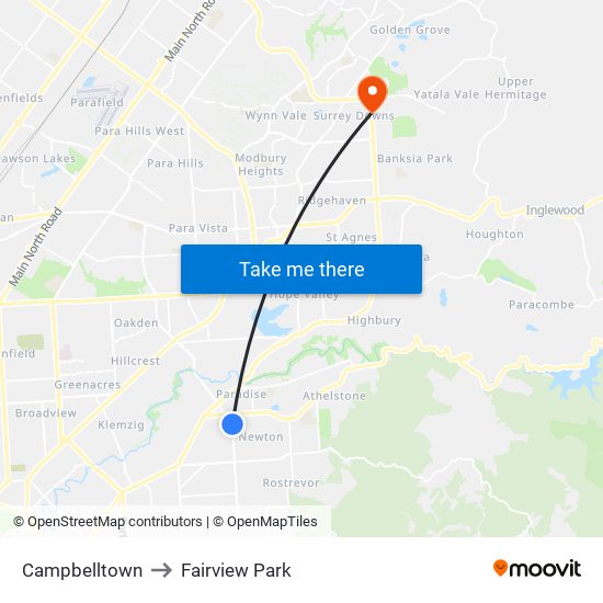 Campbelltown to Fairview Park map