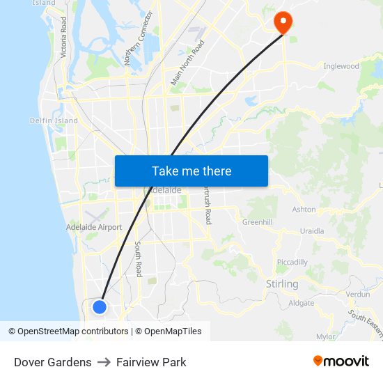 Dover Gardens to Fairview Park map