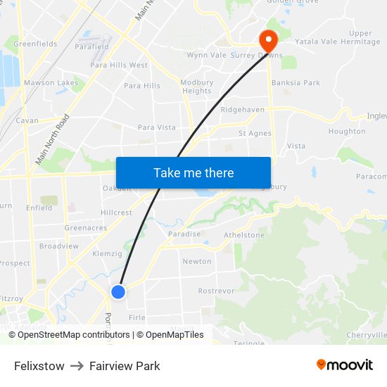 Felixstow to Fairview Park map