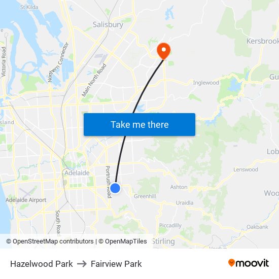 Hazelwood Park to Fairview Park map