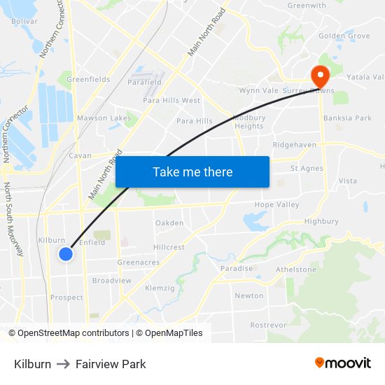 Kilburn to Fairview Park map