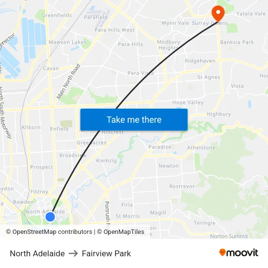 North Adelaide to Fairview Park map