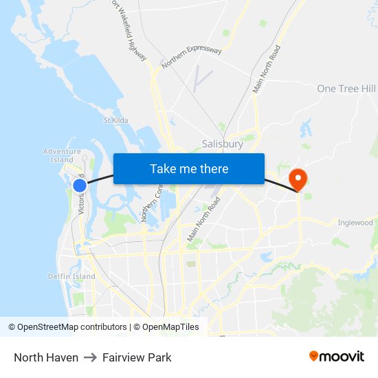 North Haven to Fairview Park map