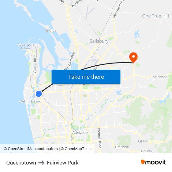 Queenstown to Fairview Park map