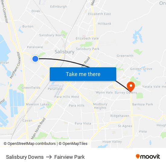 Salisbury Downs to Fairview Park map