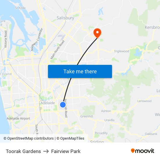 Toorak Gardens to Fairview Park map