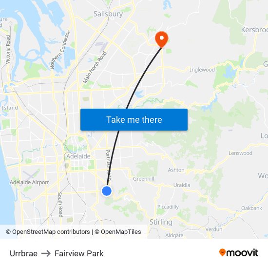 Urrbrae to Fairview Park map