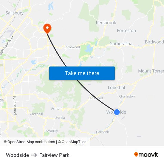 Woodside to Fairview Park map