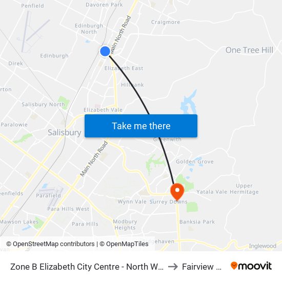 Zone B Elizabeth City Centre - North West side to Fairview Park map