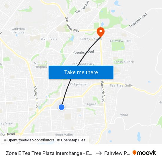 Zone E Tea Tree Plaza Interchange - East side to Fairview Park map