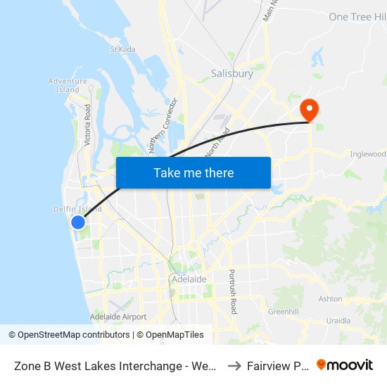 Zone B West Lakes Interchange - West side to Fairview Park map