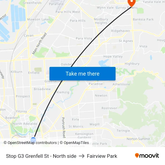 Stop G3 Grenfell St - North side to Fairview Park map