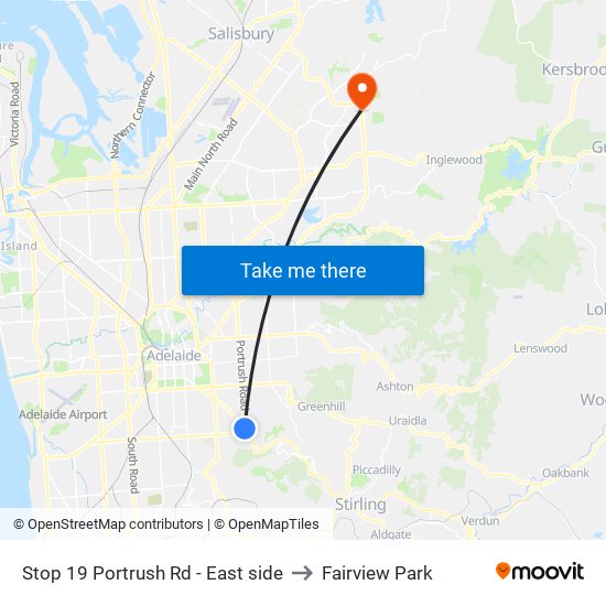 Stop 19 Portrush Rd - East side to Fairview Park map