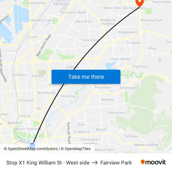 Stop X1 King William St - West side to Fairview Park map