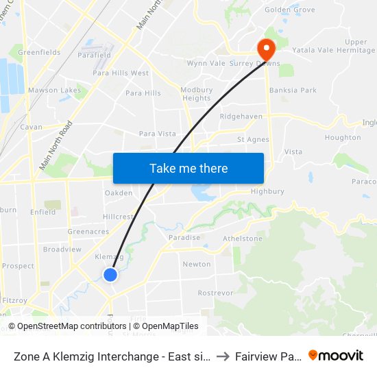 Zone A Klemzig Interchange - East side to Fairview Park map