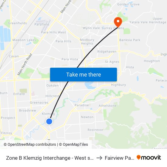 Zone B Klemzig Interchange - West side to Fairview Park map