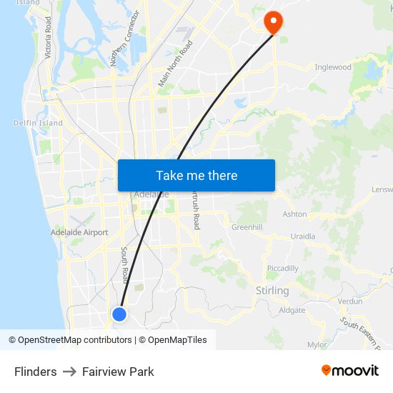 Flinders to Fairview Park map