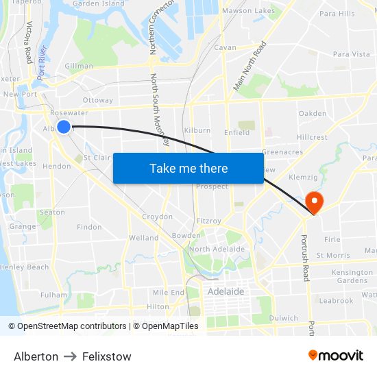 Alberton to Felixstow map