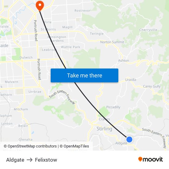 Aldgate to Felixstow map