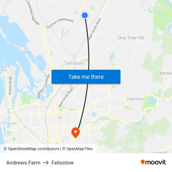 Andrews Farm to Felixstow map