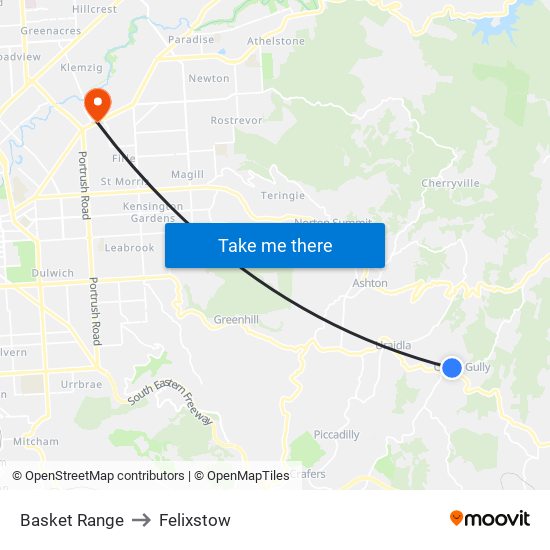 Basket Range to Felixstow map