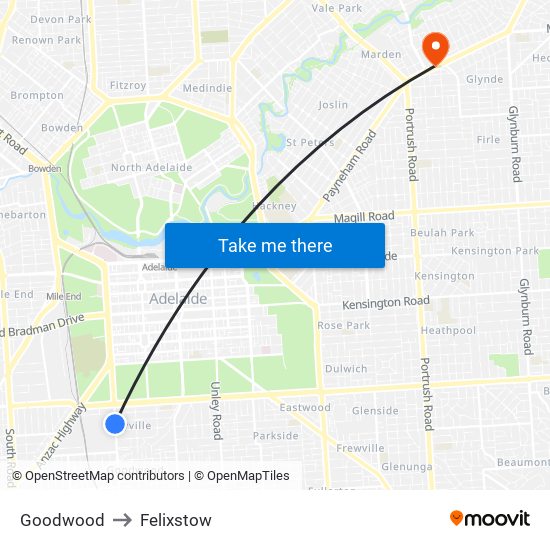 Goodwood to Felixstow map