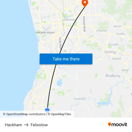 Hackham to Felixstow map