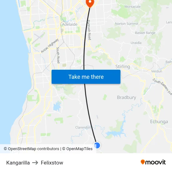 Kangarilla to Felixstow map