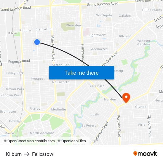 Kilburn to Felixstow map