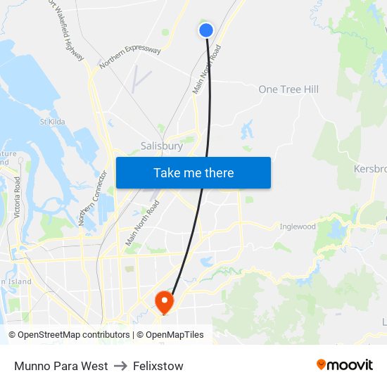 Munno Para West to Felixstow map