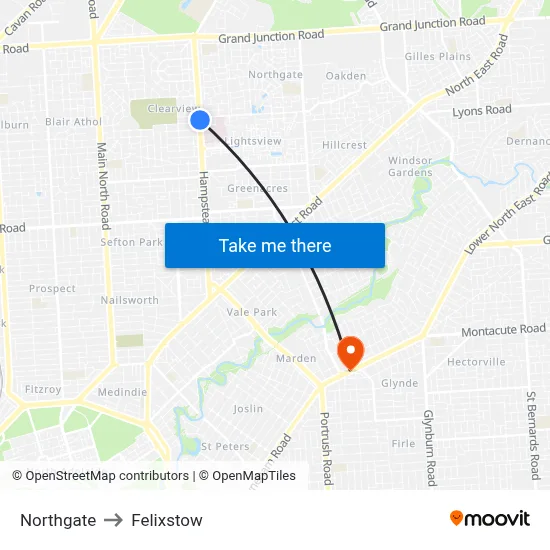 Northgate to Felixstow map