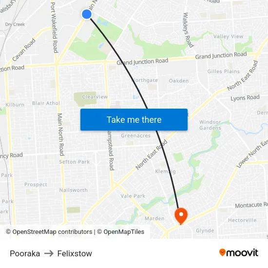 Pooraka to Felixstow map
