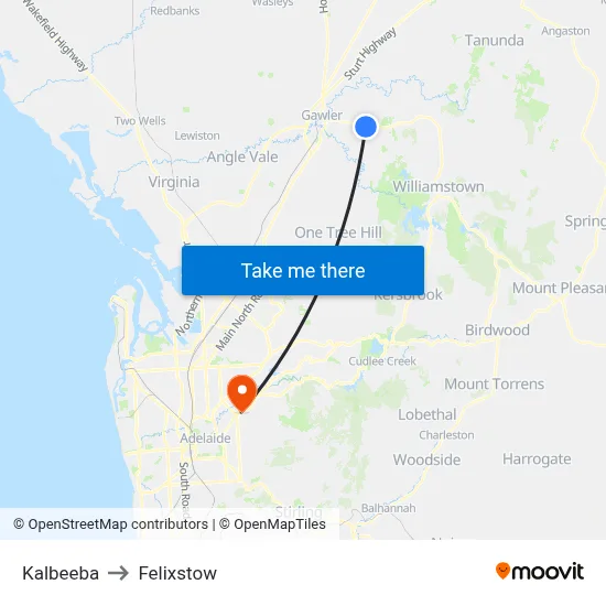 Kalbeeba to Felixstow map