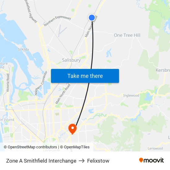 Zone A Smithfield Interchange to Felixstow map