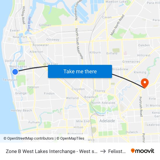 Zone B West Lakes Interchange - West side to Felixstow map