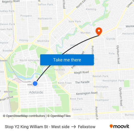 Stop Y2 King William St - West side to Felixstow map