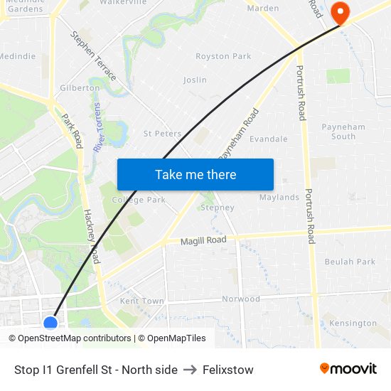 Stop I1 Grenfell St - North side to Felixstow map