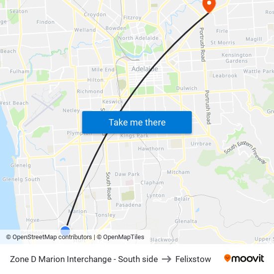 Zone D Marion Interchange - South side to Felixstow map