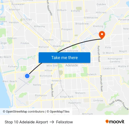 Stop 10 Adelaide Airport to Felixstow map