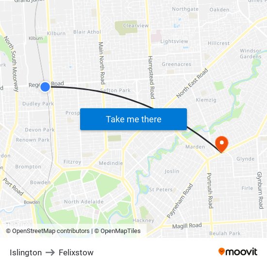 Islington to Felixstow map