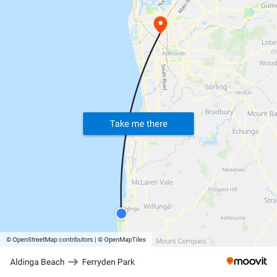 Aldinga Beach to Ferryden Park map