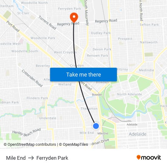 Mile End to Ferryden Park map